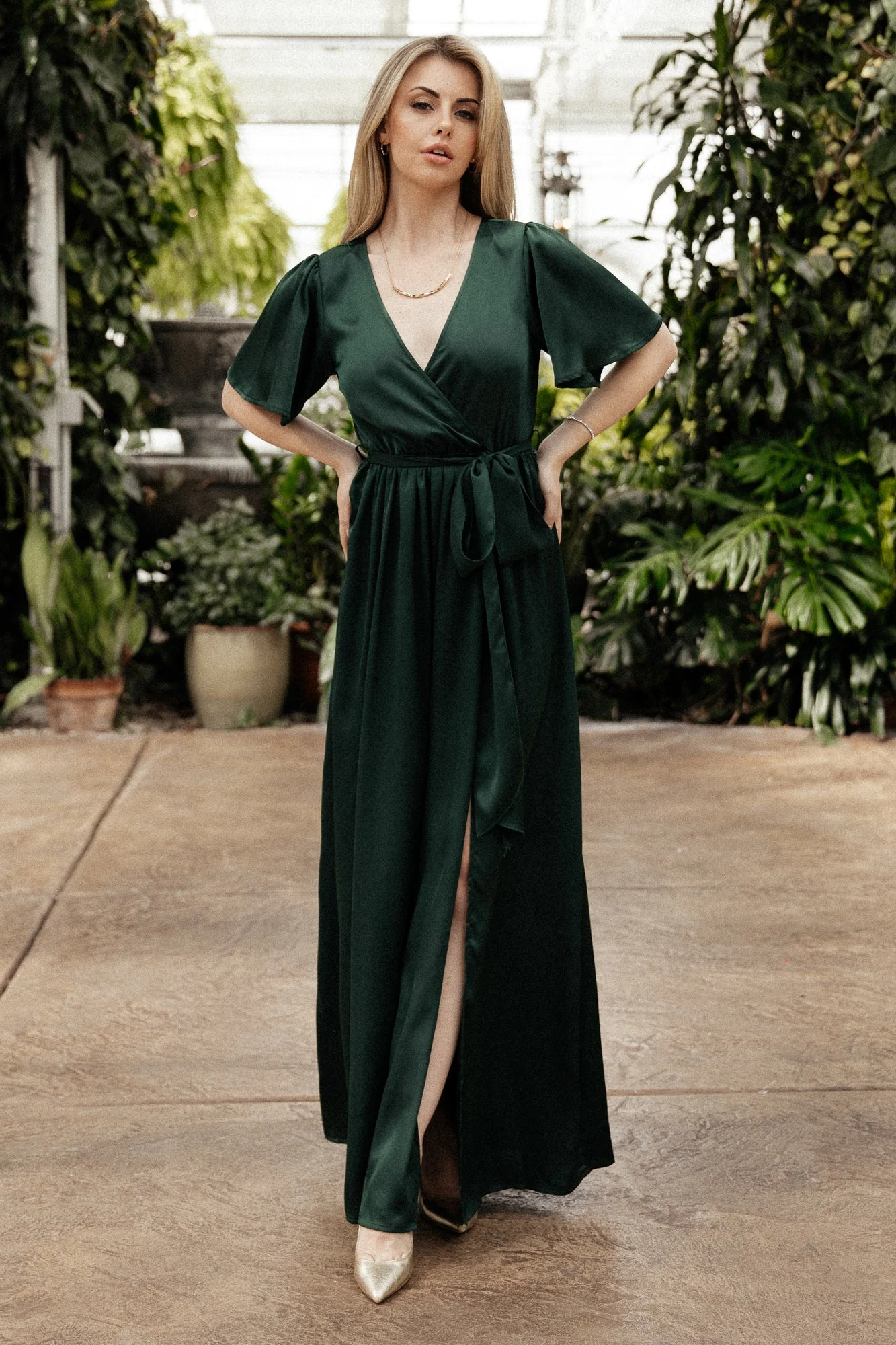 Sicily Satin Maxi Dress | Emerald