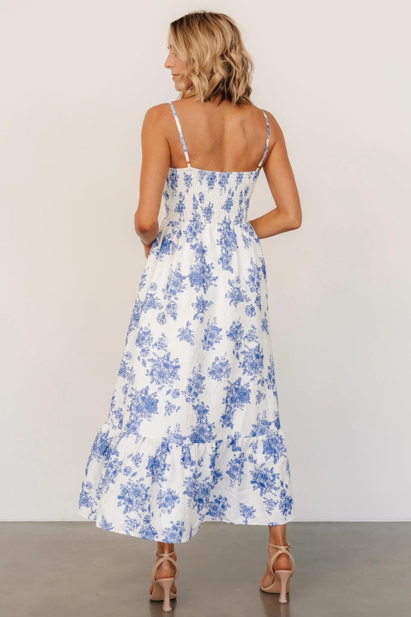 Cherie Jacquard Dress | Off White + Blue Floral