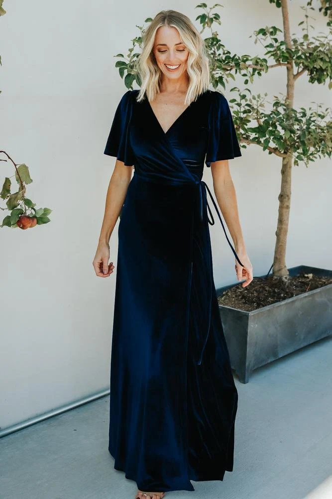 Meghan Velvet Wrap Maxi Dress | Navy