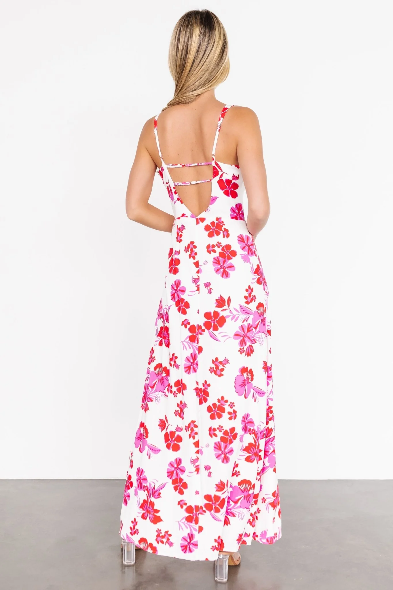 Emaline Open Back Maxi Dress | White + Pink Floral