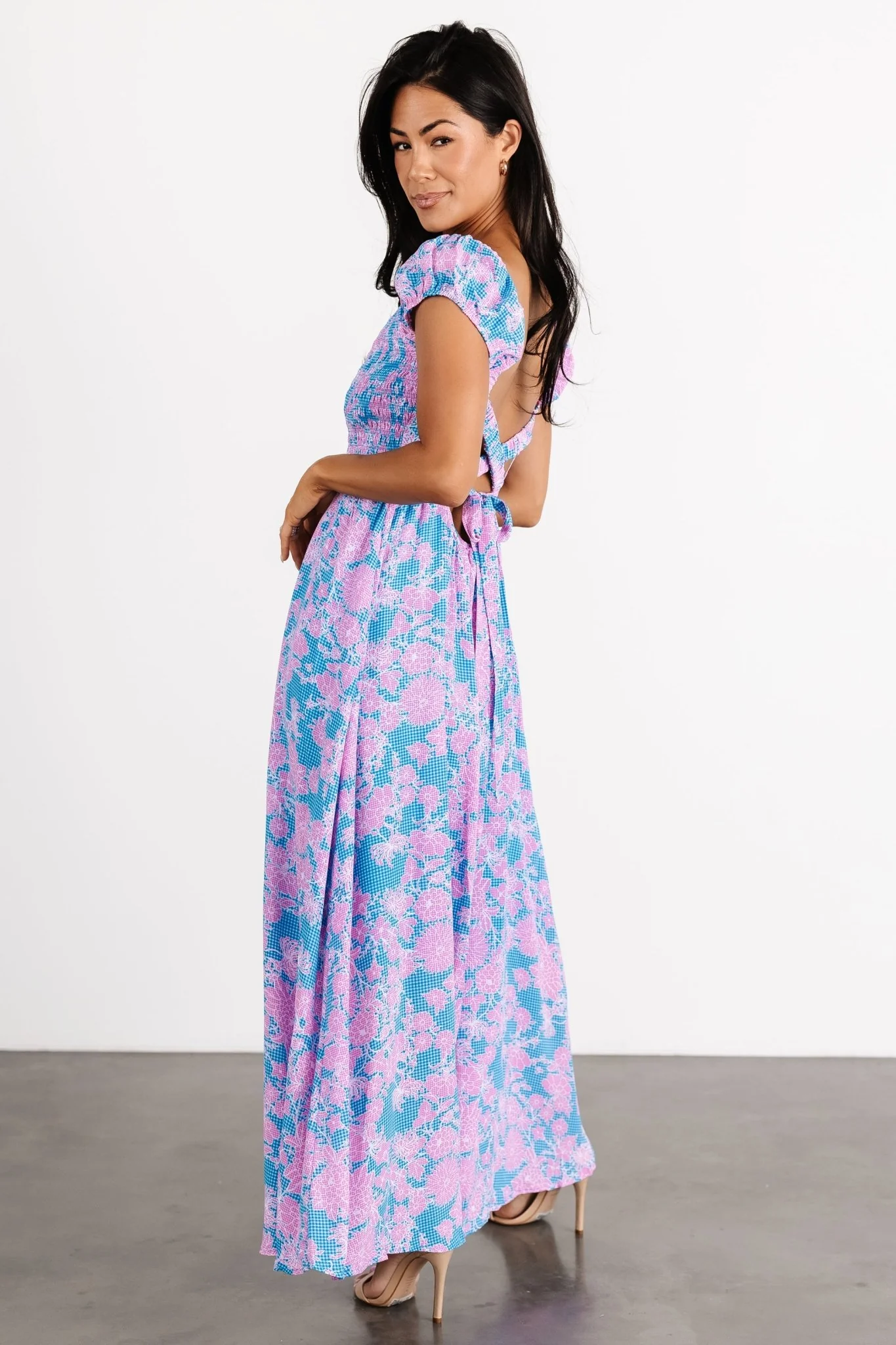 Tabitha Open Back Maxi Dress | Blue + Pink