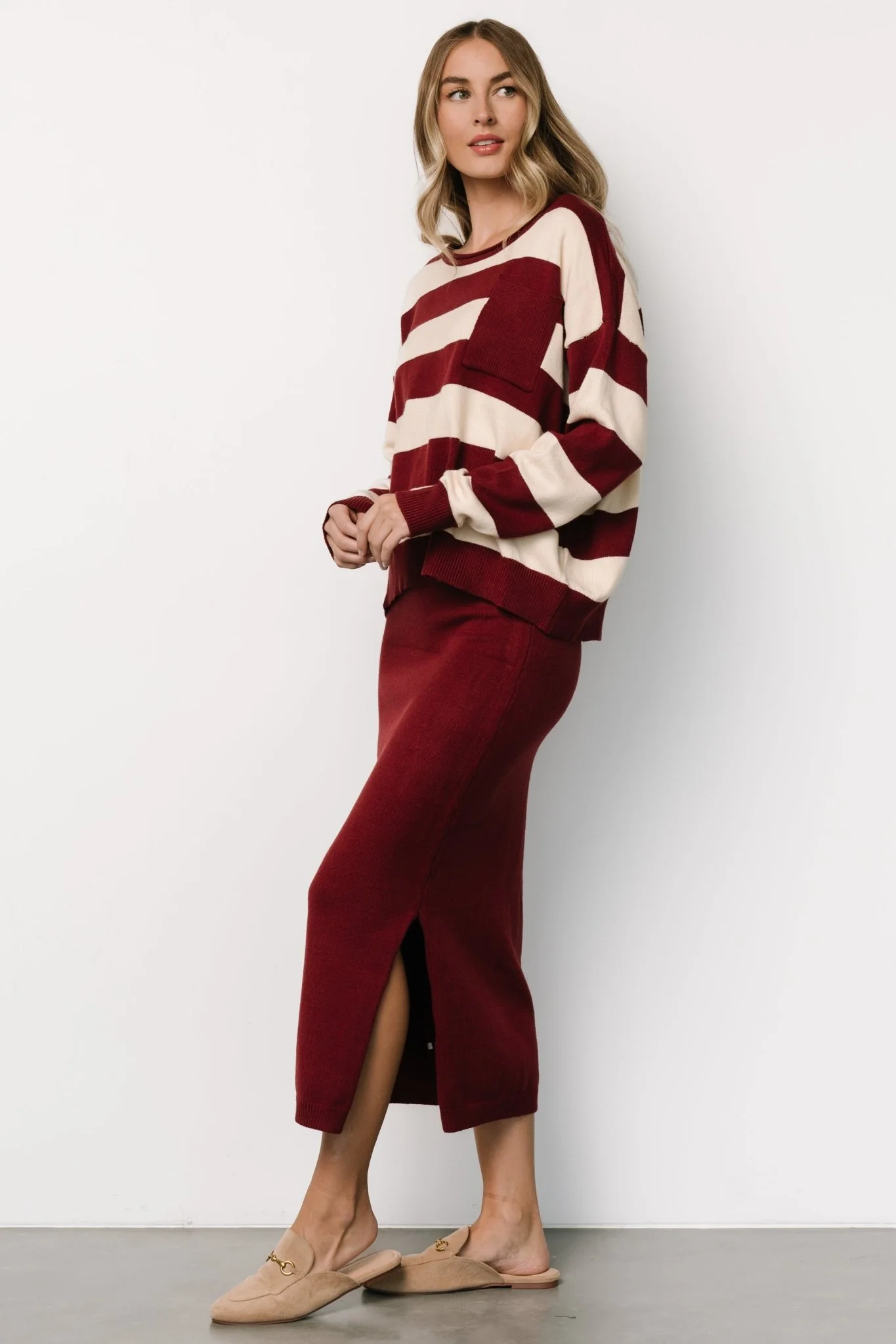 Carlotta Sweater + Skirt Set | Burgundy + Cream