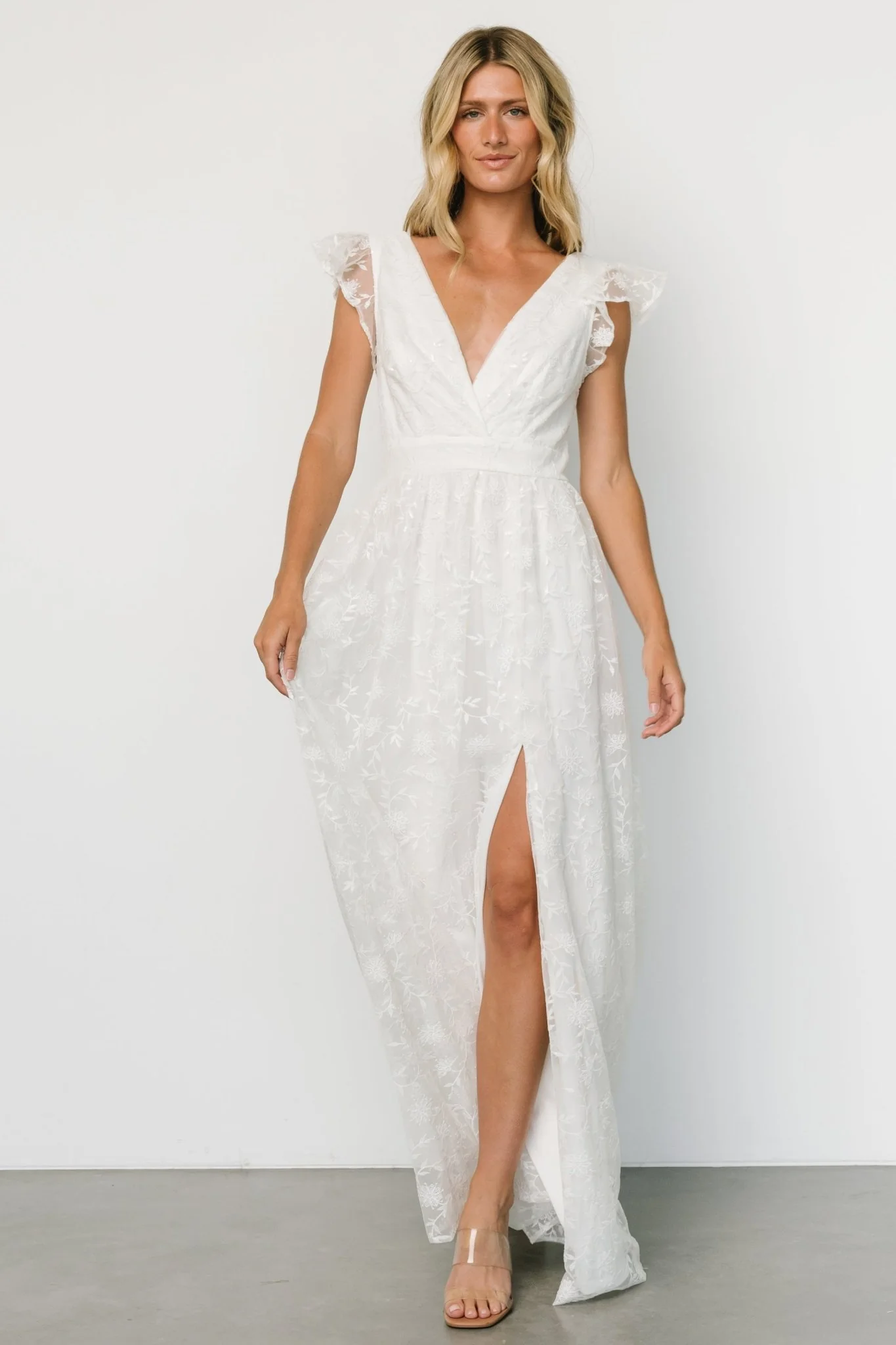 Alexa Embroidered Sequin Maxi Dress | White