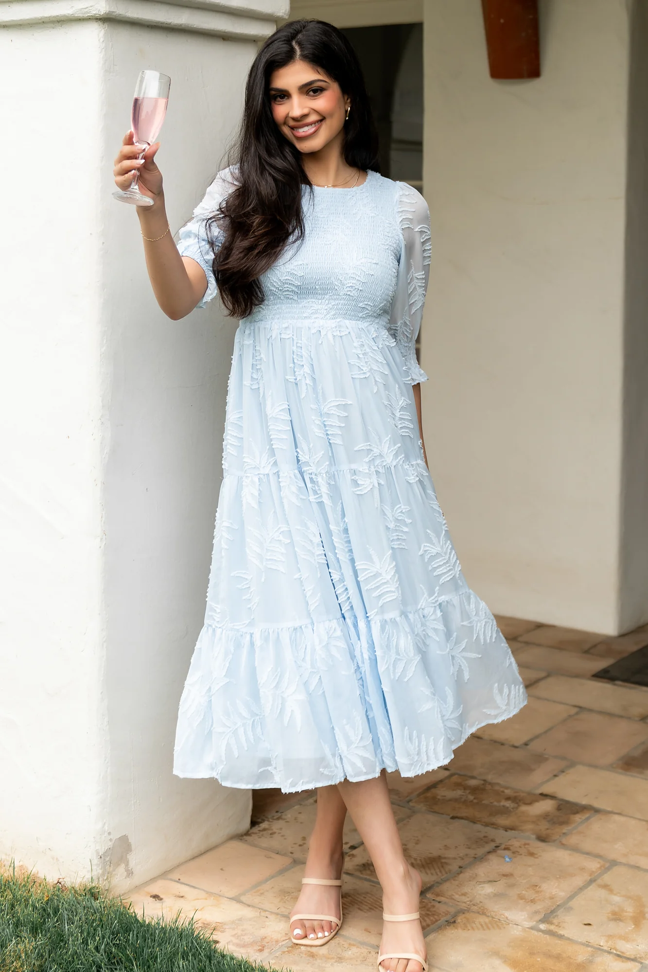 Nellie Smocked Midi Dress | Light Blue