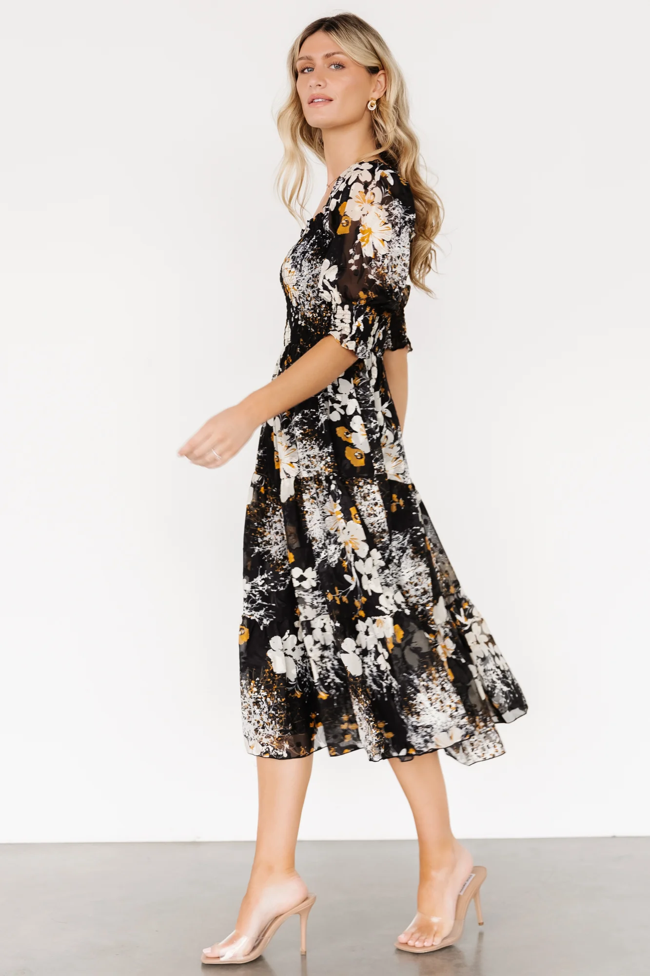 Fabian Jacquard Midi Dress | Black Floral