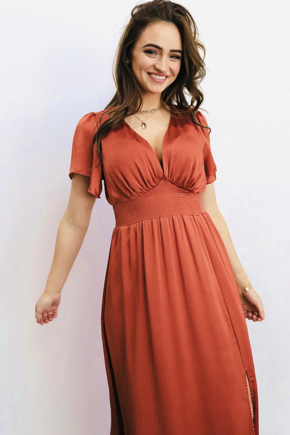 Prague Satin Maxi Dress | Rust