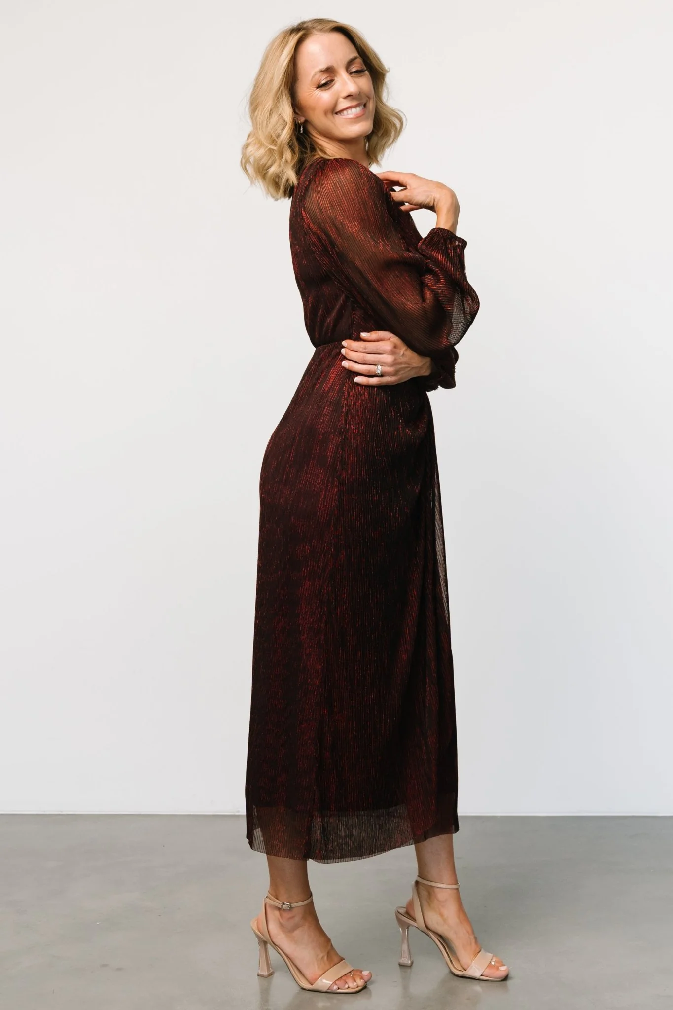 Devlyn Pleated Dress | Ruby Shimmer