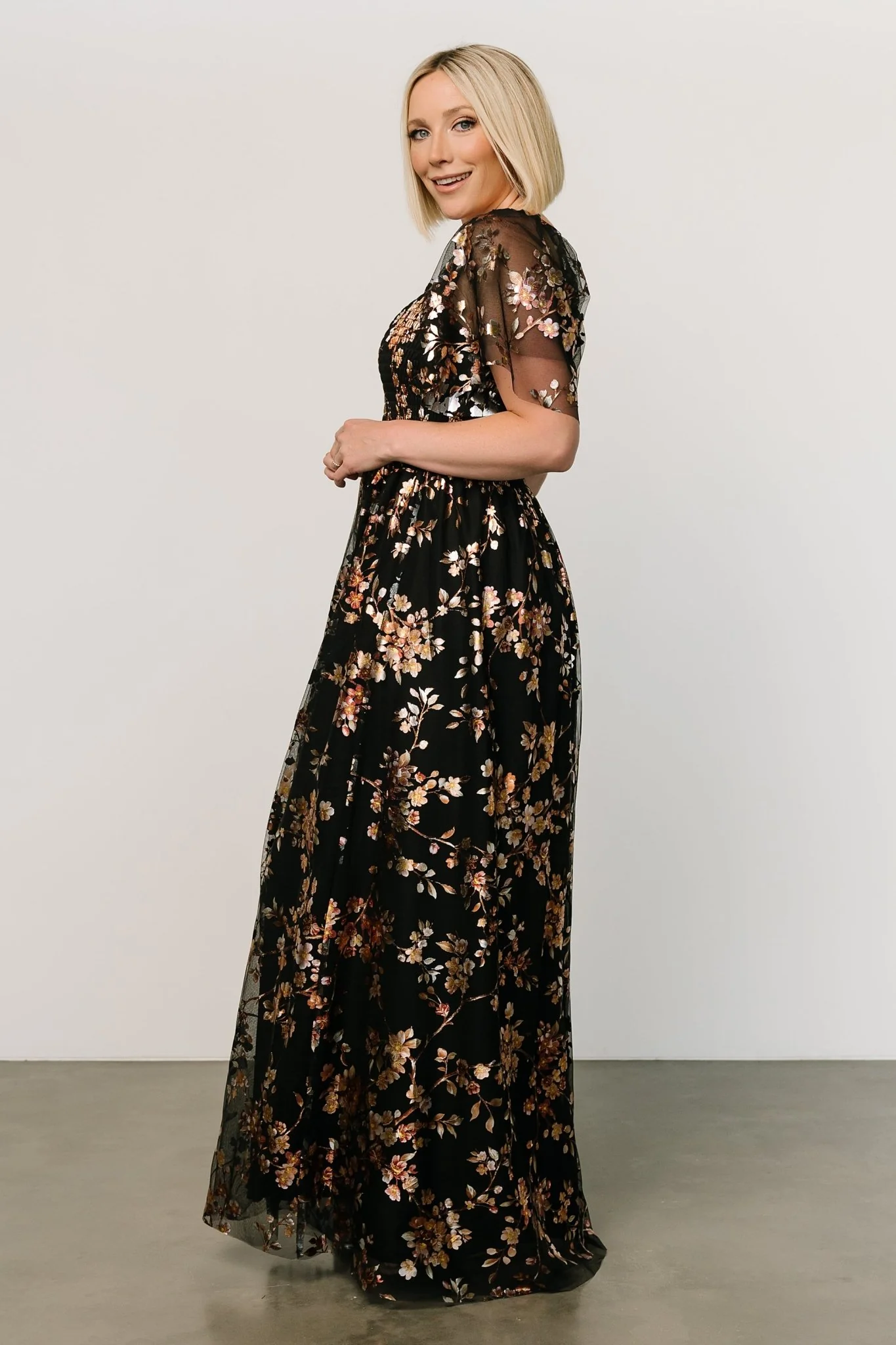 Cassandra Tulle Maxi Dress | Black Blossom