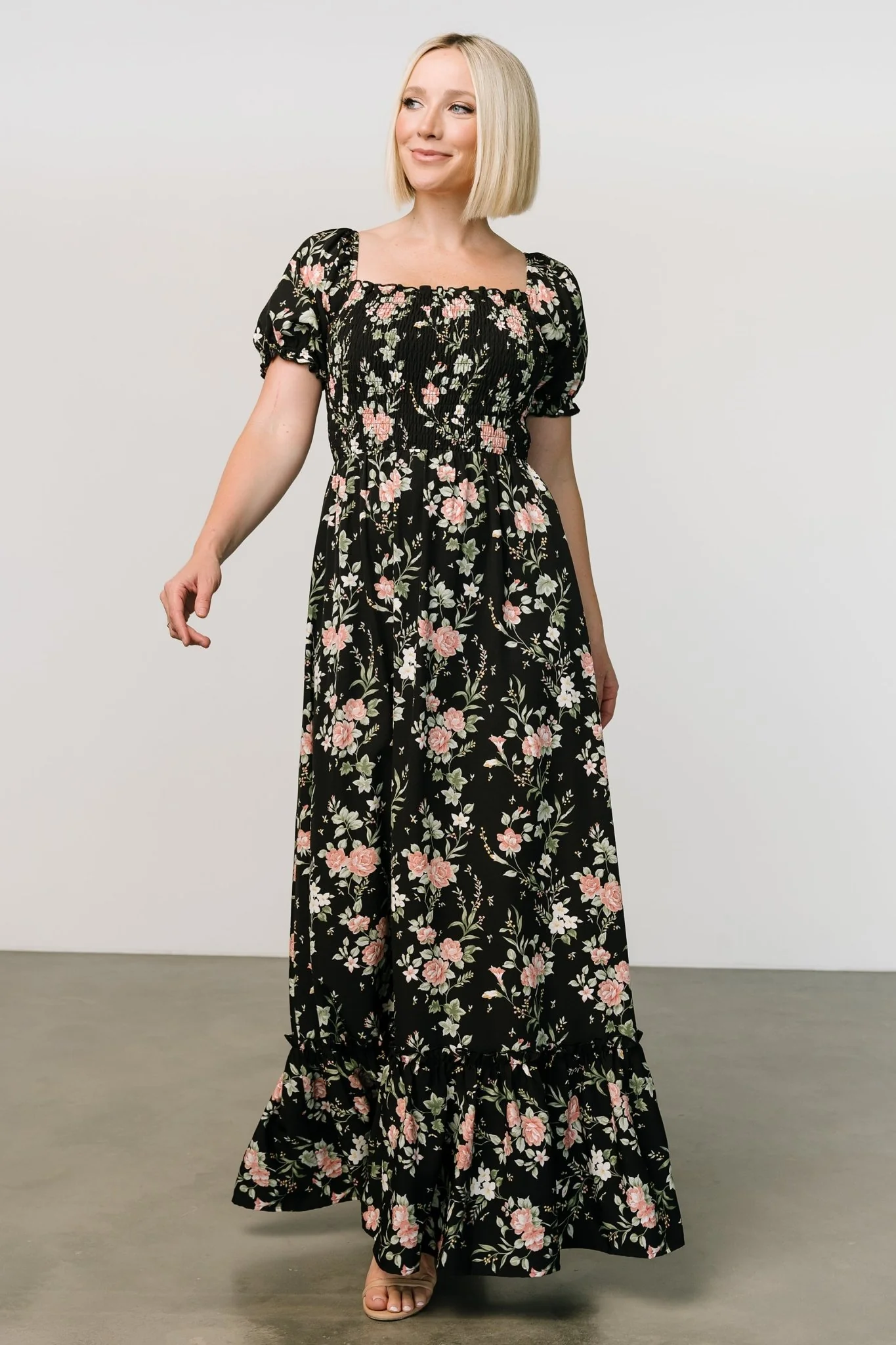 Capri Smocked Maxi Dress | Black Garden Floral