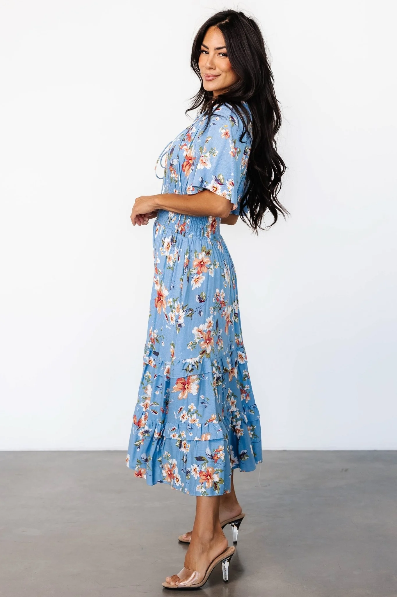Spell Boho Midi Dress | Blue + Peach Floral