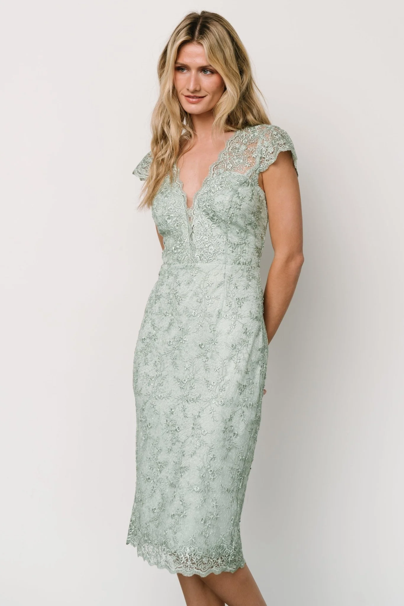Oriana Embossed Shimmer Midi Dress | Sage