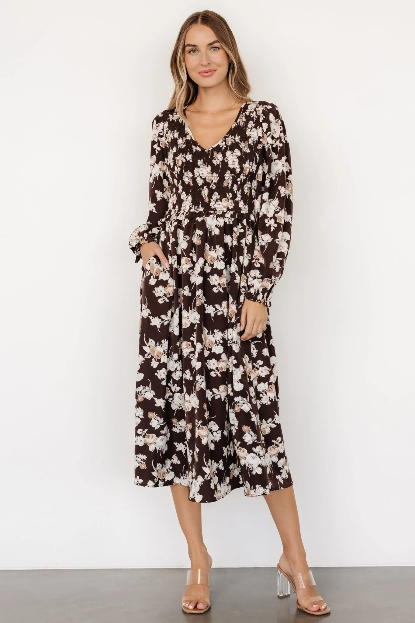 Matilda Smocked Midi Dress | Brown Floral