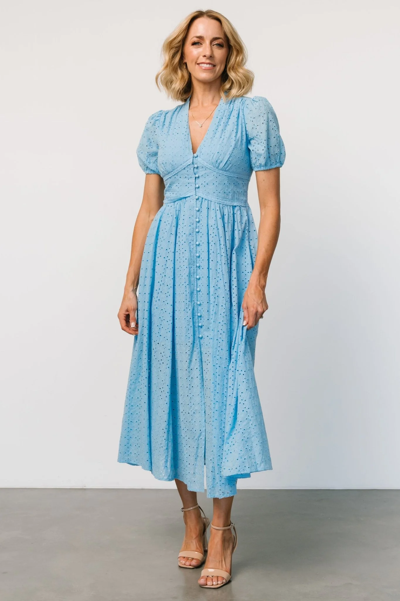 Esther Eyelet Midi Dress | Blue