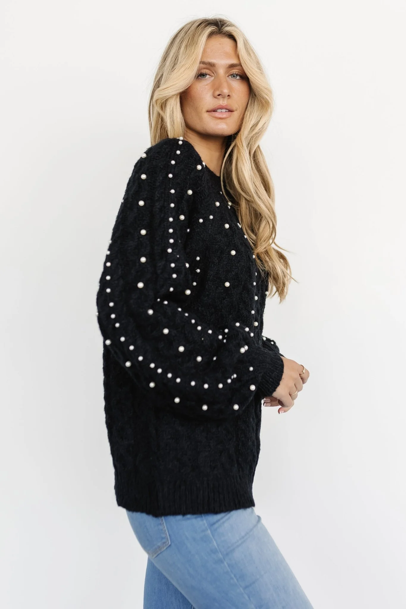Quinn Pearl Knit Sweater | Black