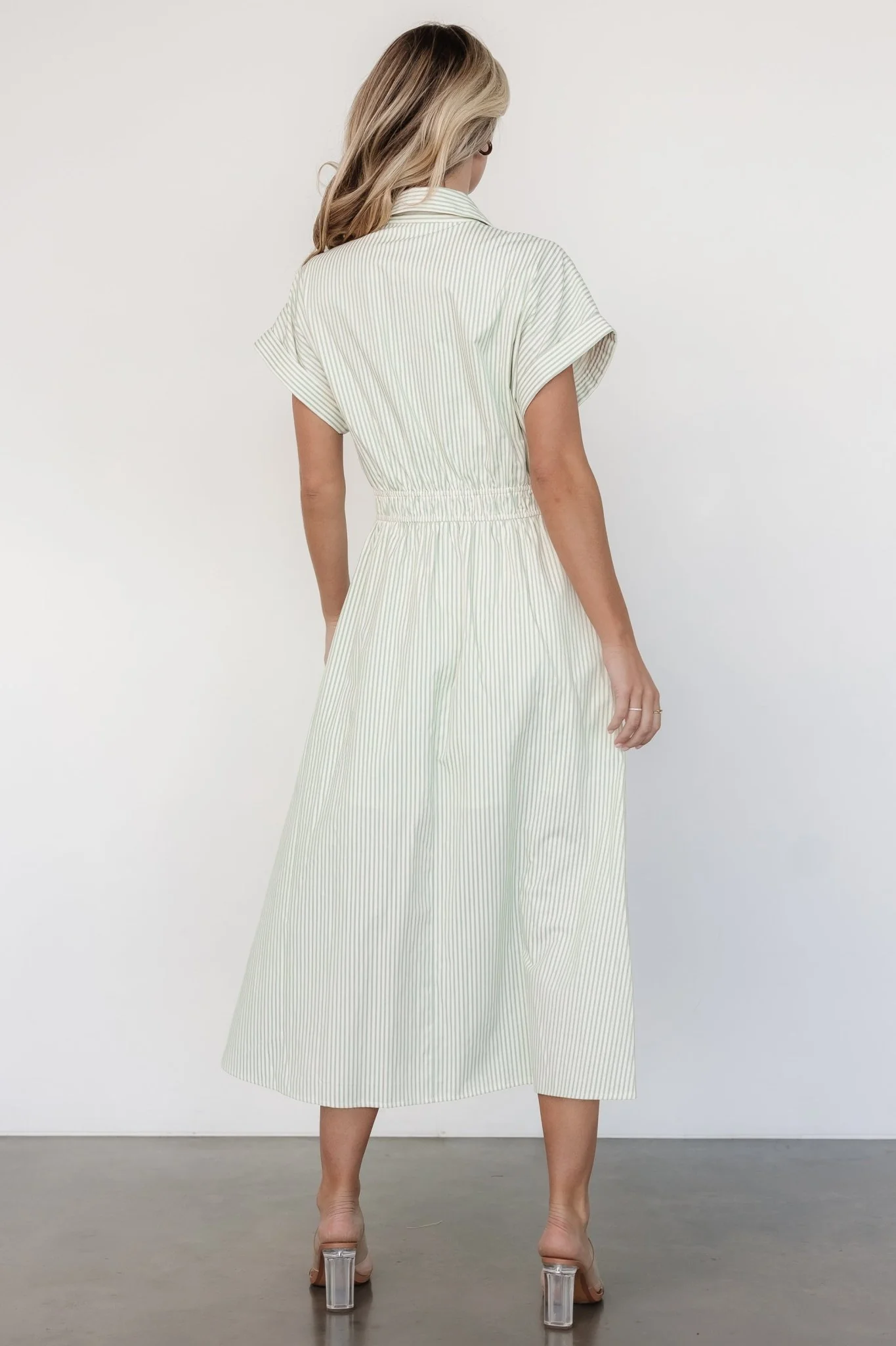 Larah Button Dress | Sage Stripe