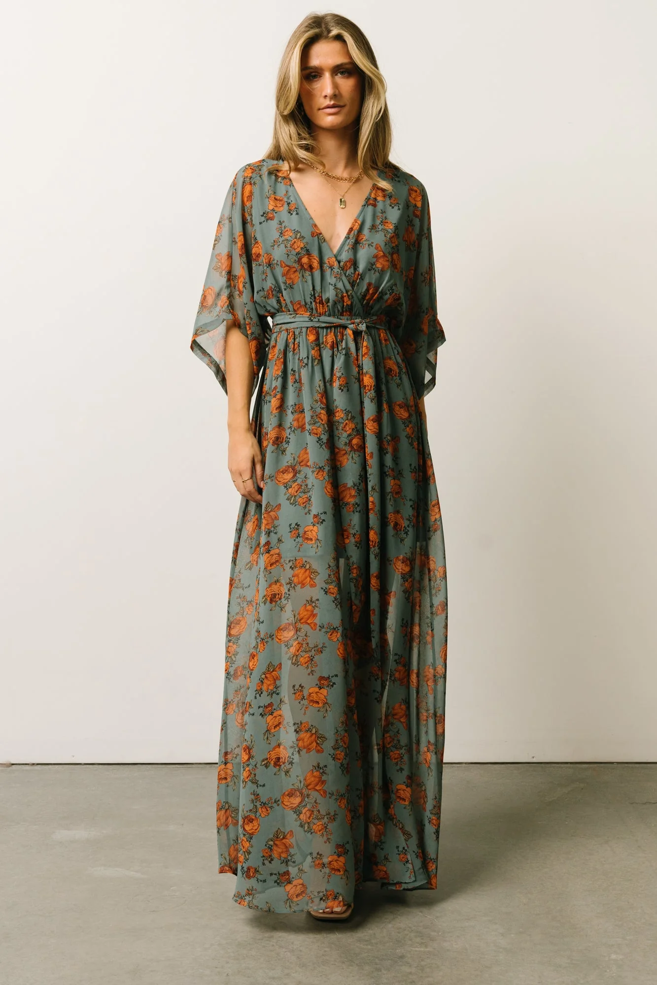 Kia Kimono Maxi Dress | Dusty Blue Floral