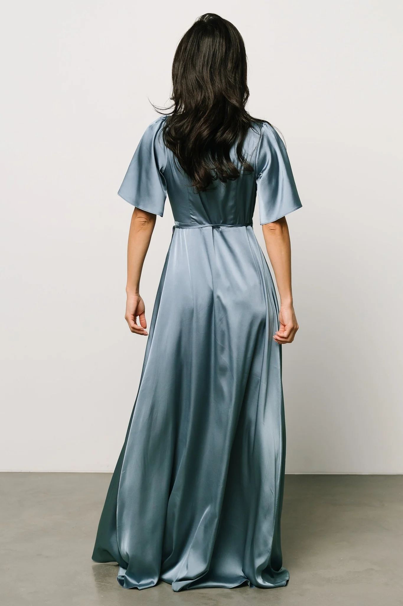 Vara Satin Maxi Wrap Dress | Dusty Blue