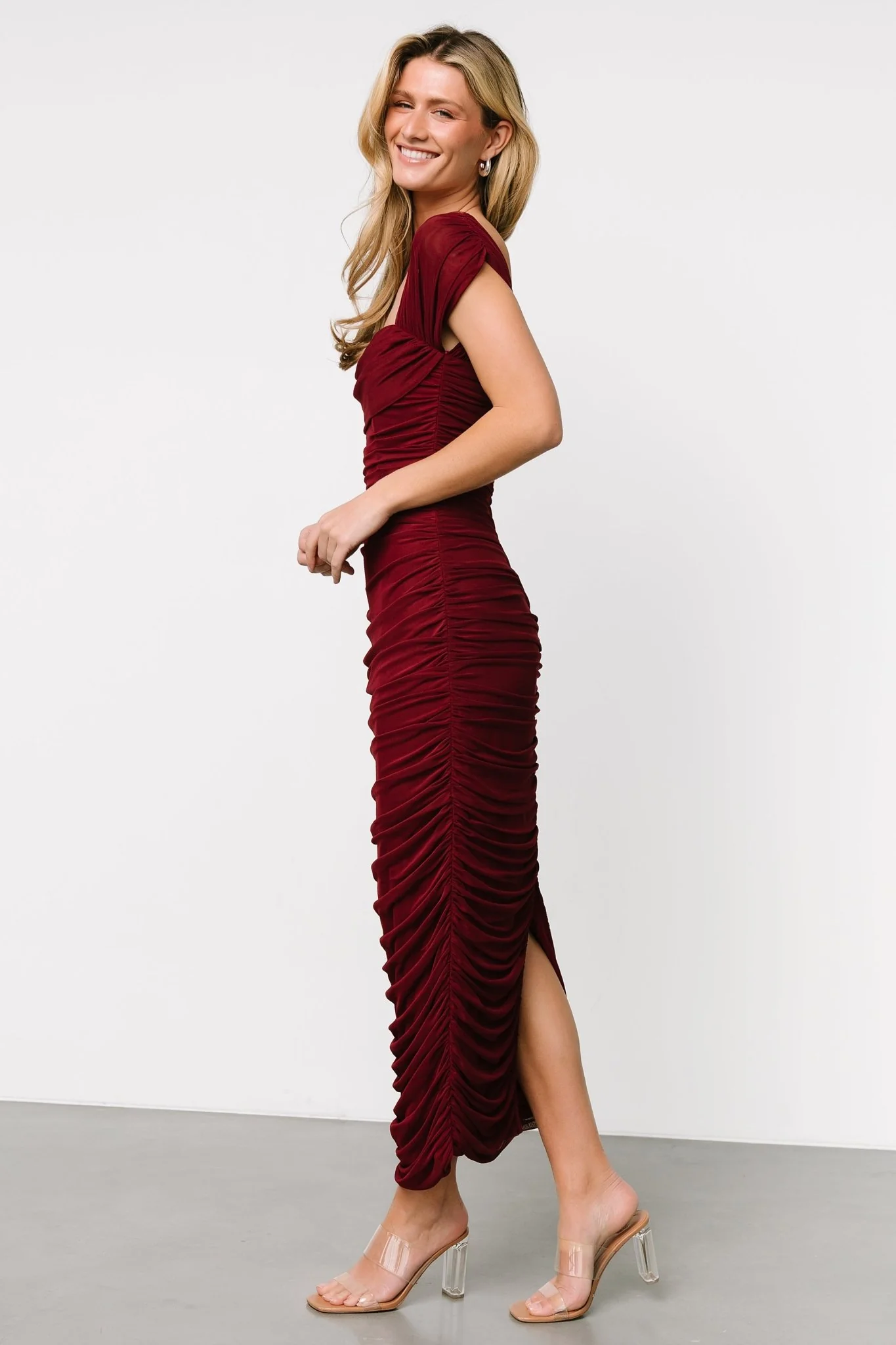 Alessandra Mesh Midi Dress | Burgundy
