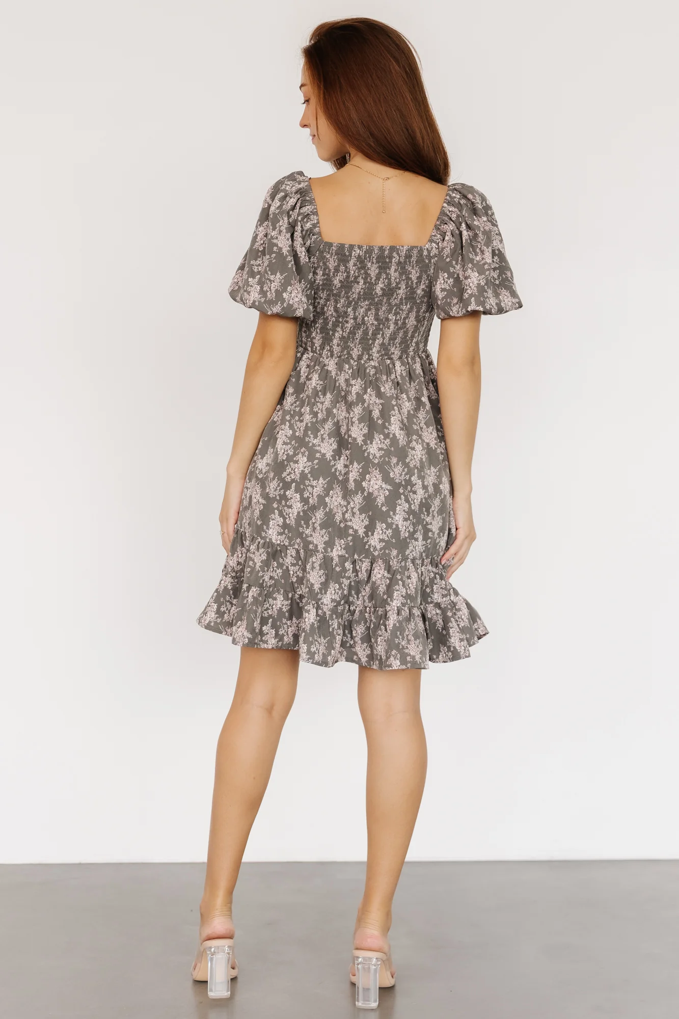 Anastasia Bow Short Dress | Dusty Olive Print