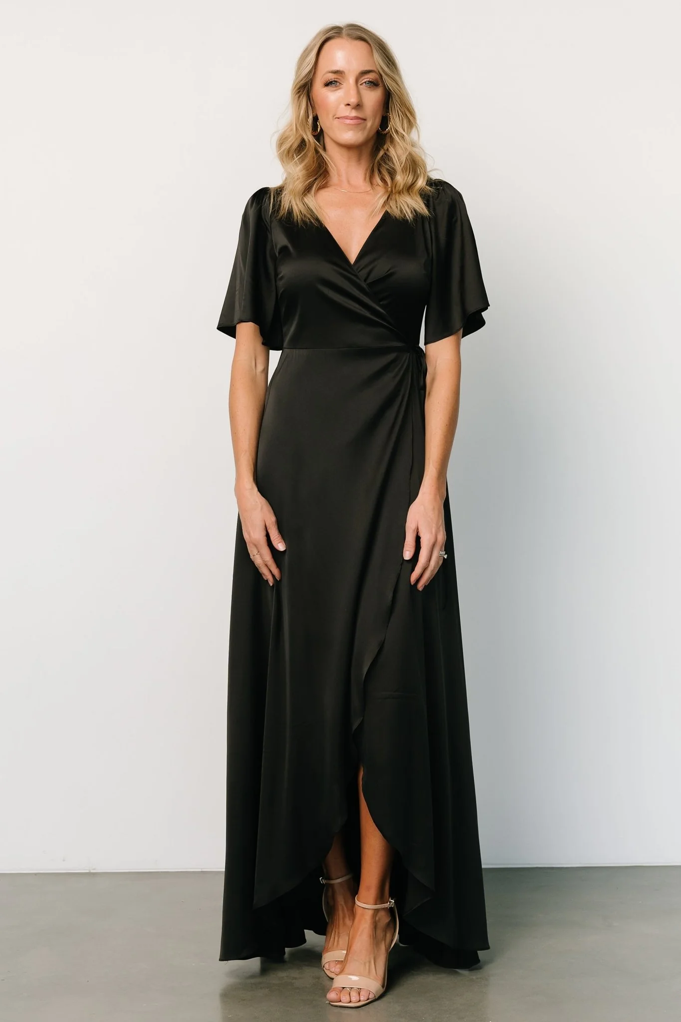 Vara Satin Maxi Wrap Dress | Black