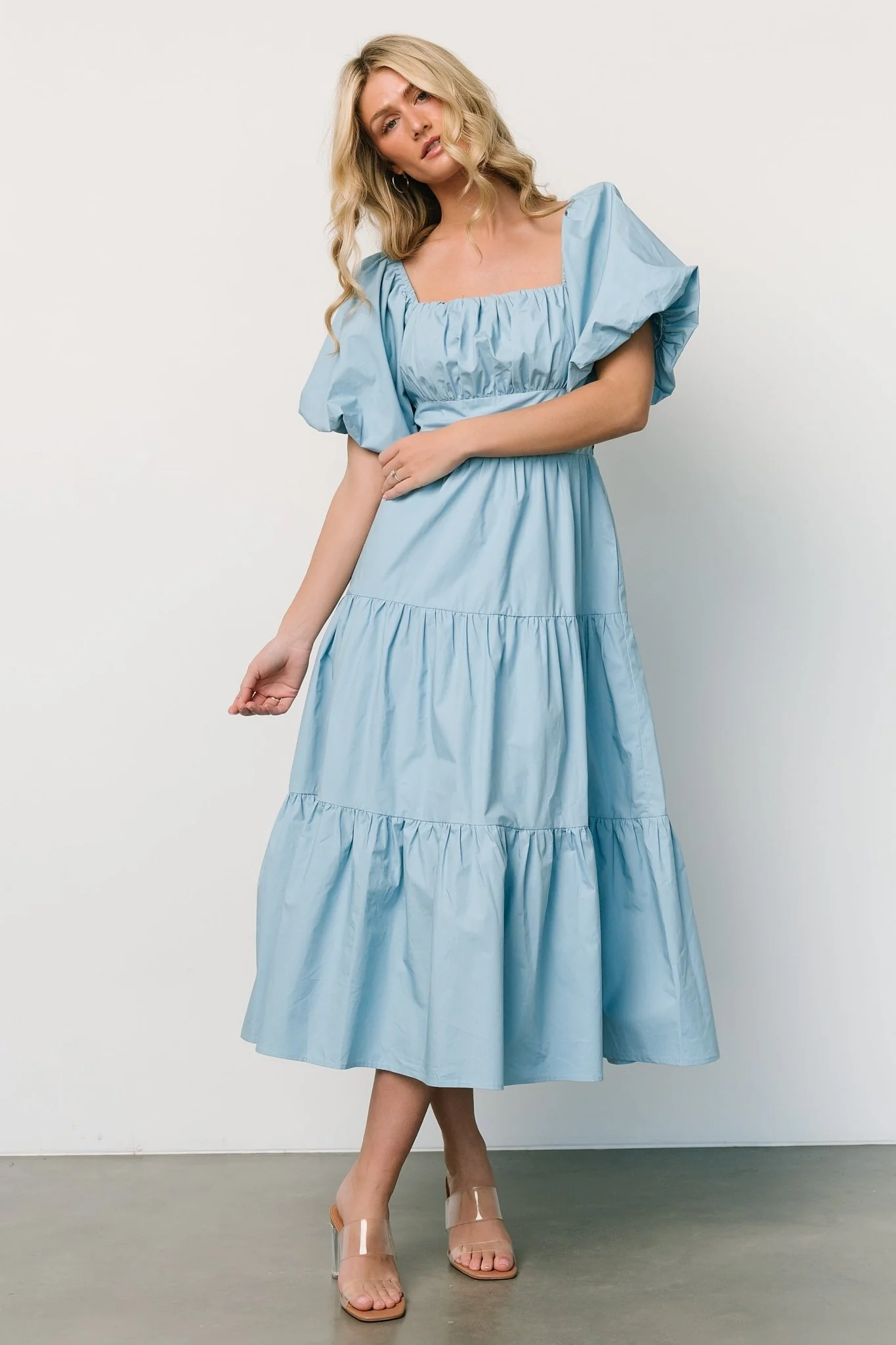 Cindy Puff Sleeve Tiered Dress | Blue