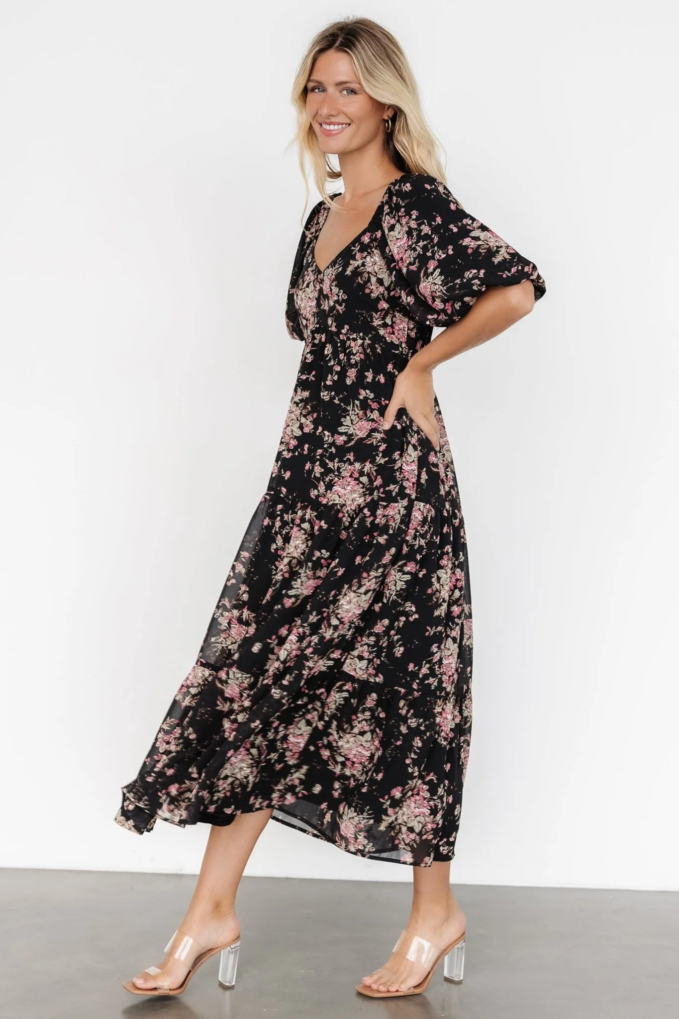 Evelette Dress | Black + Mauve Floral