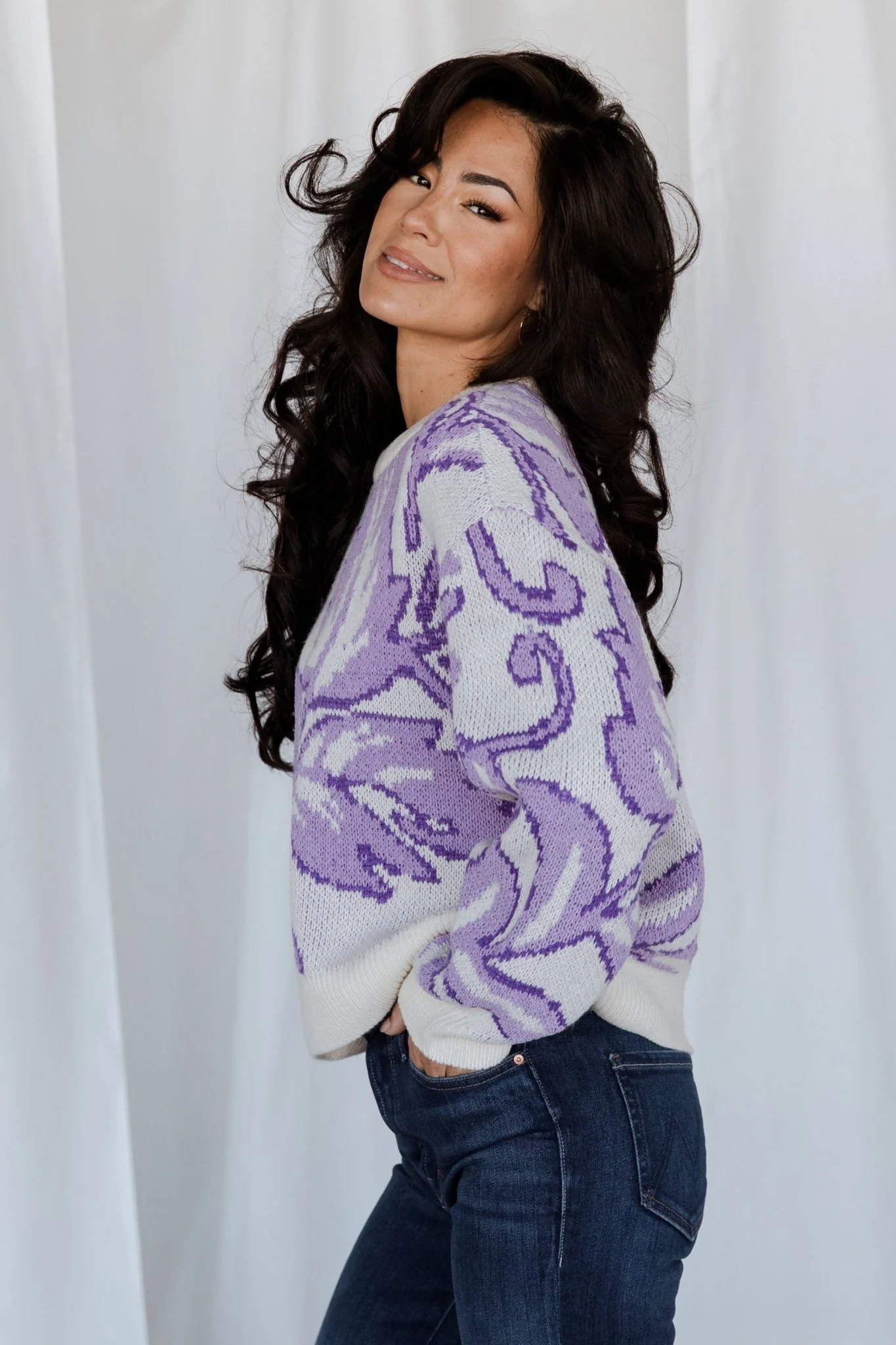 Livy Knit Sweater | Lilac Print