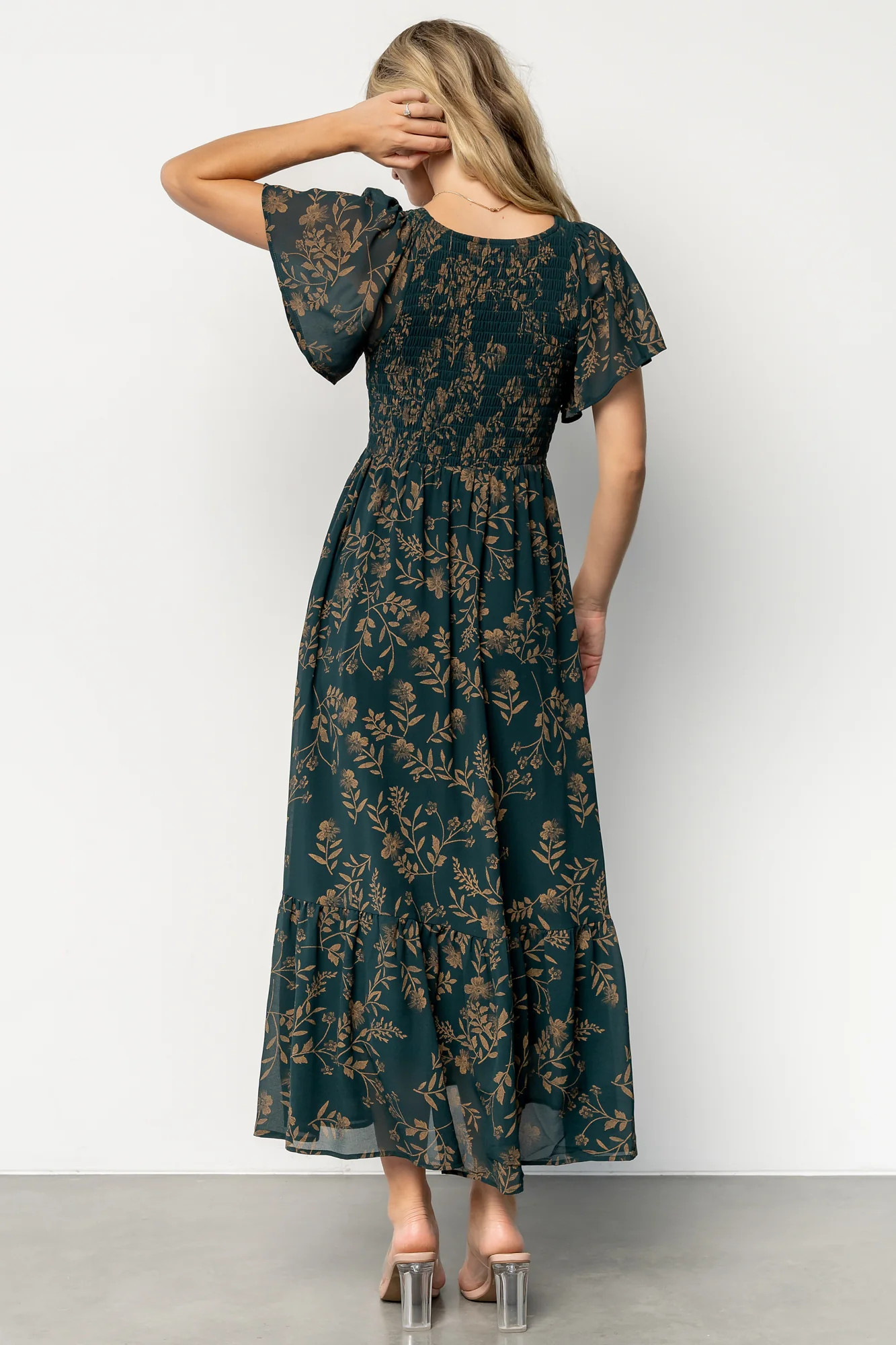 Monica Smocked Dress | Deep Topaz + Gold