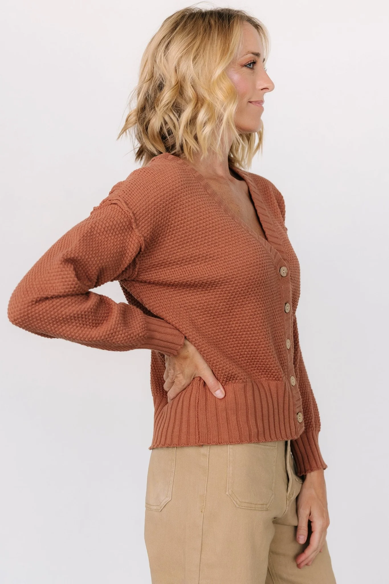 Milo Waffle Knit Cardigan | Copper
