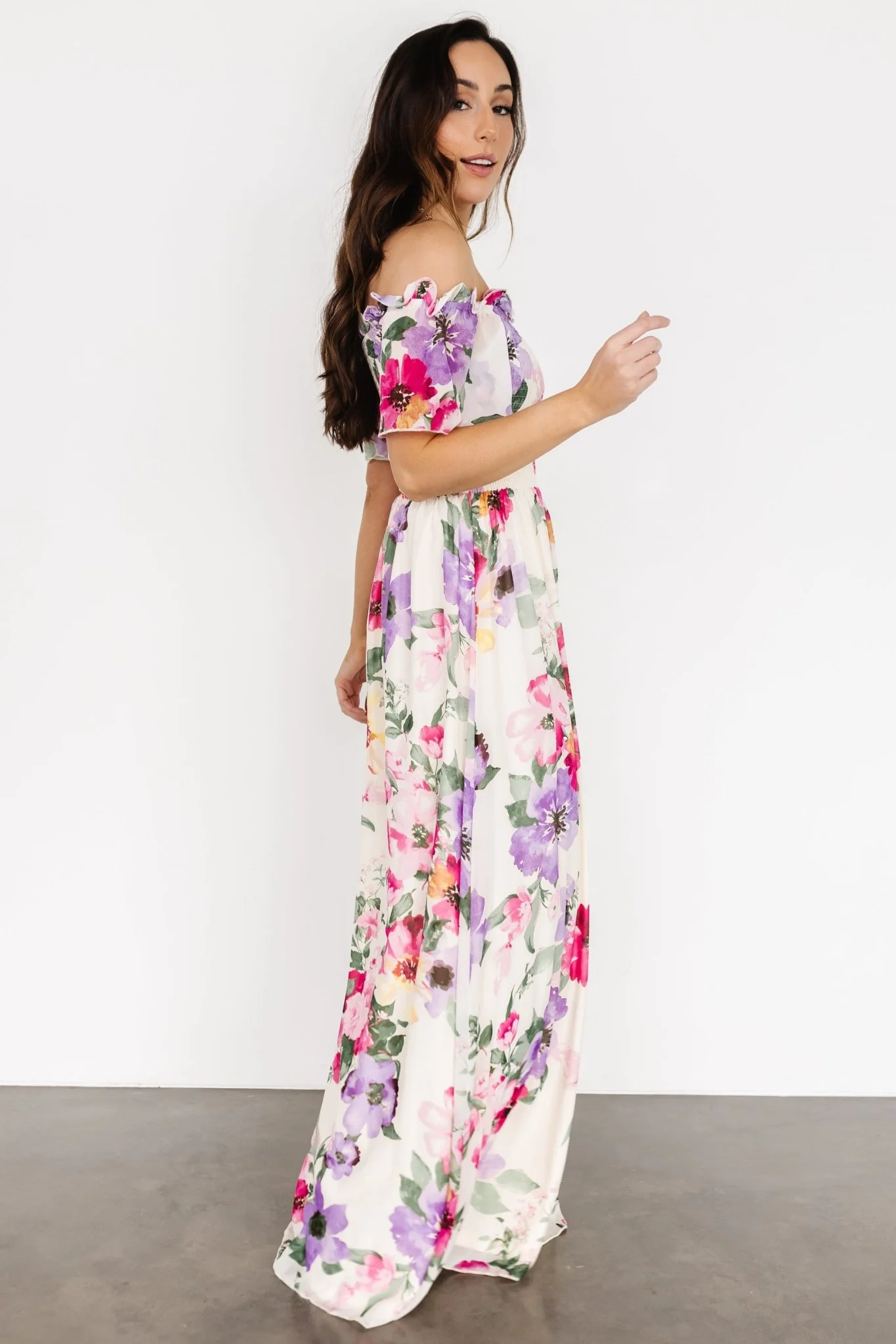 Elina Maxi Dress | Ivory + Pink Multi Floral