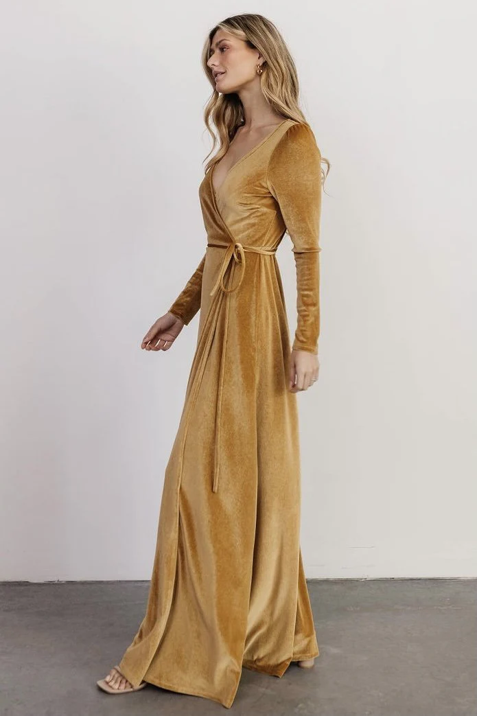 Esmerelda Velvet Wrap Maxi Dress | Gold