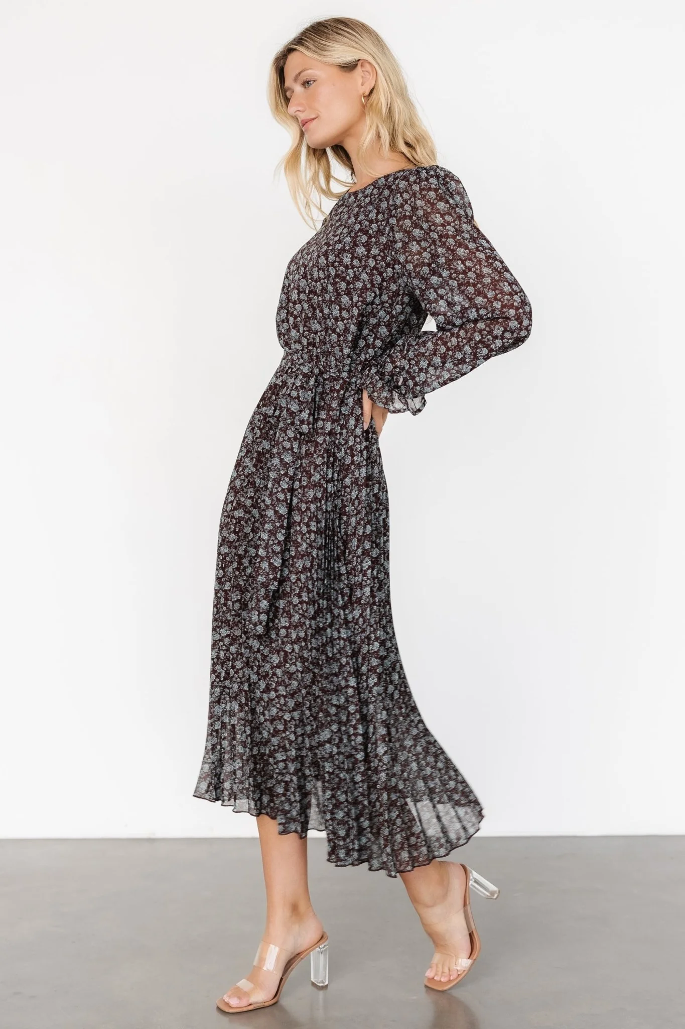 Edith Pleated Dress | Brown + Blue