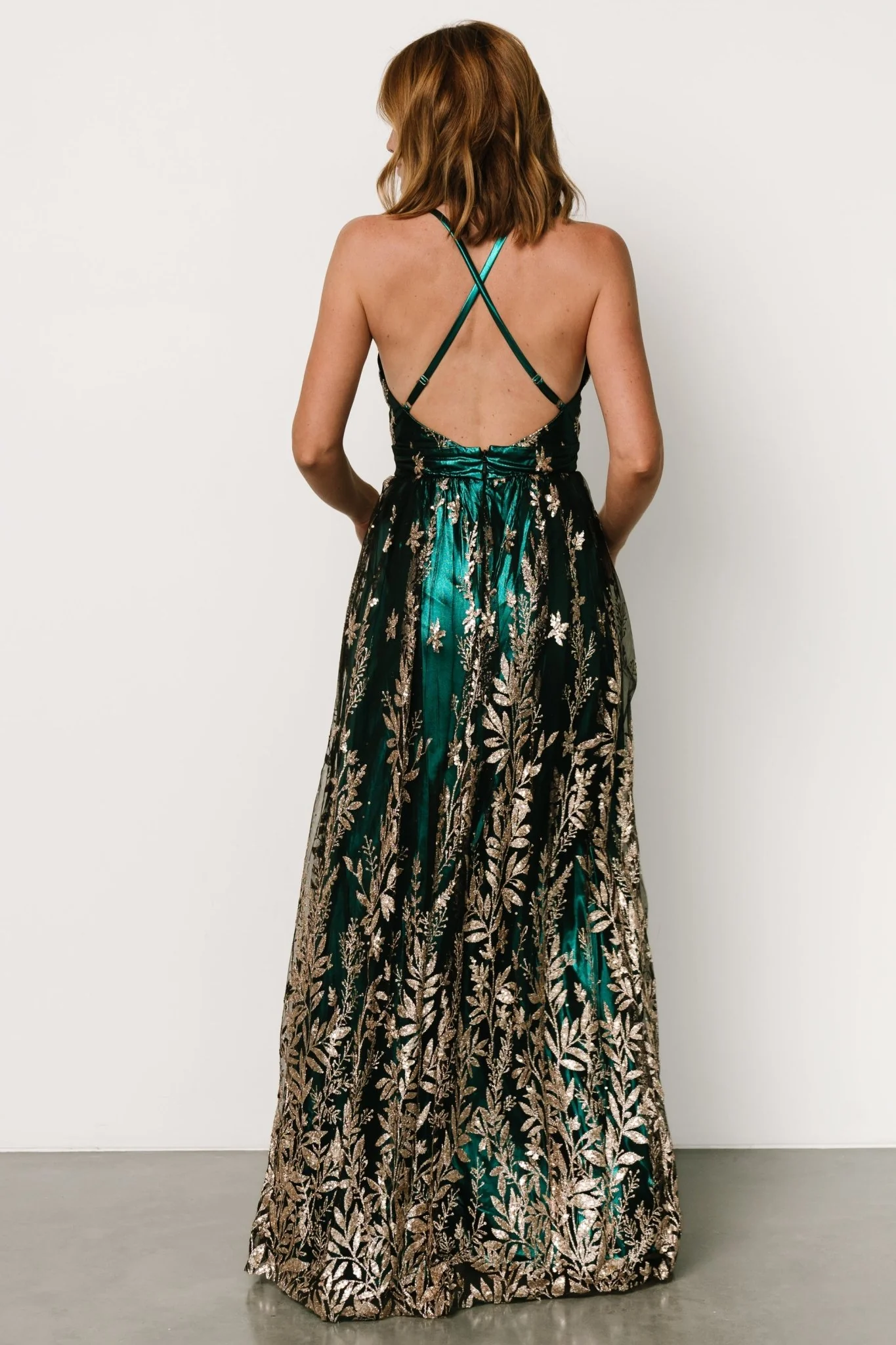 Eirena Sparkle Gown | Emerald + Rose Gold