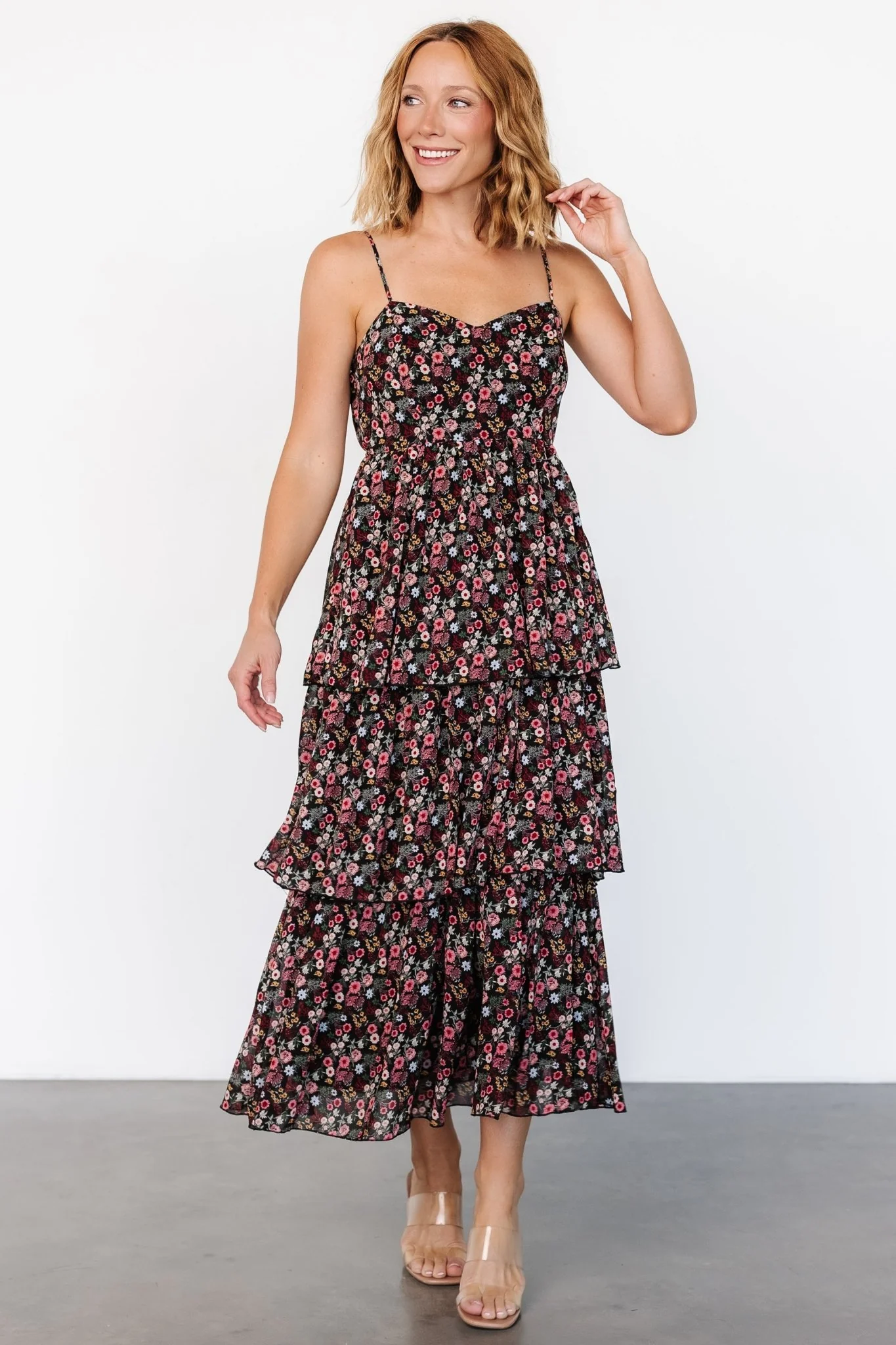 Caprice Tiered Dress | Black Floral