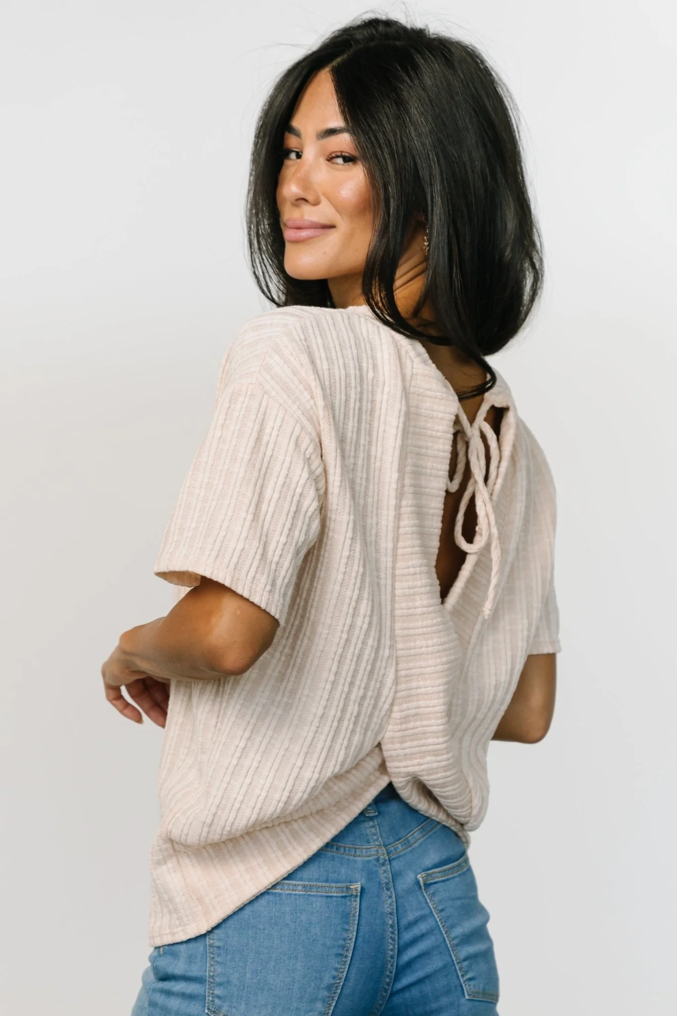 Roxi Open Back Tie Top | Natural