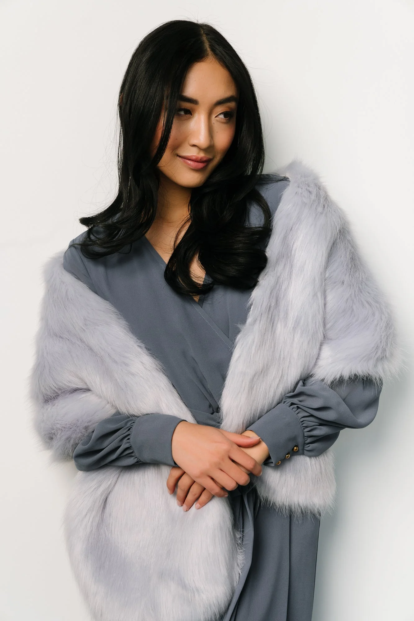 Jovie Faux Fur Shawl | Powder Blue
