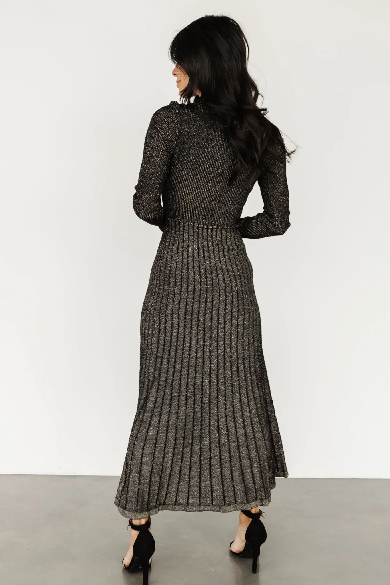 Jamelia Pleated Sweater Dress | Black + Gold