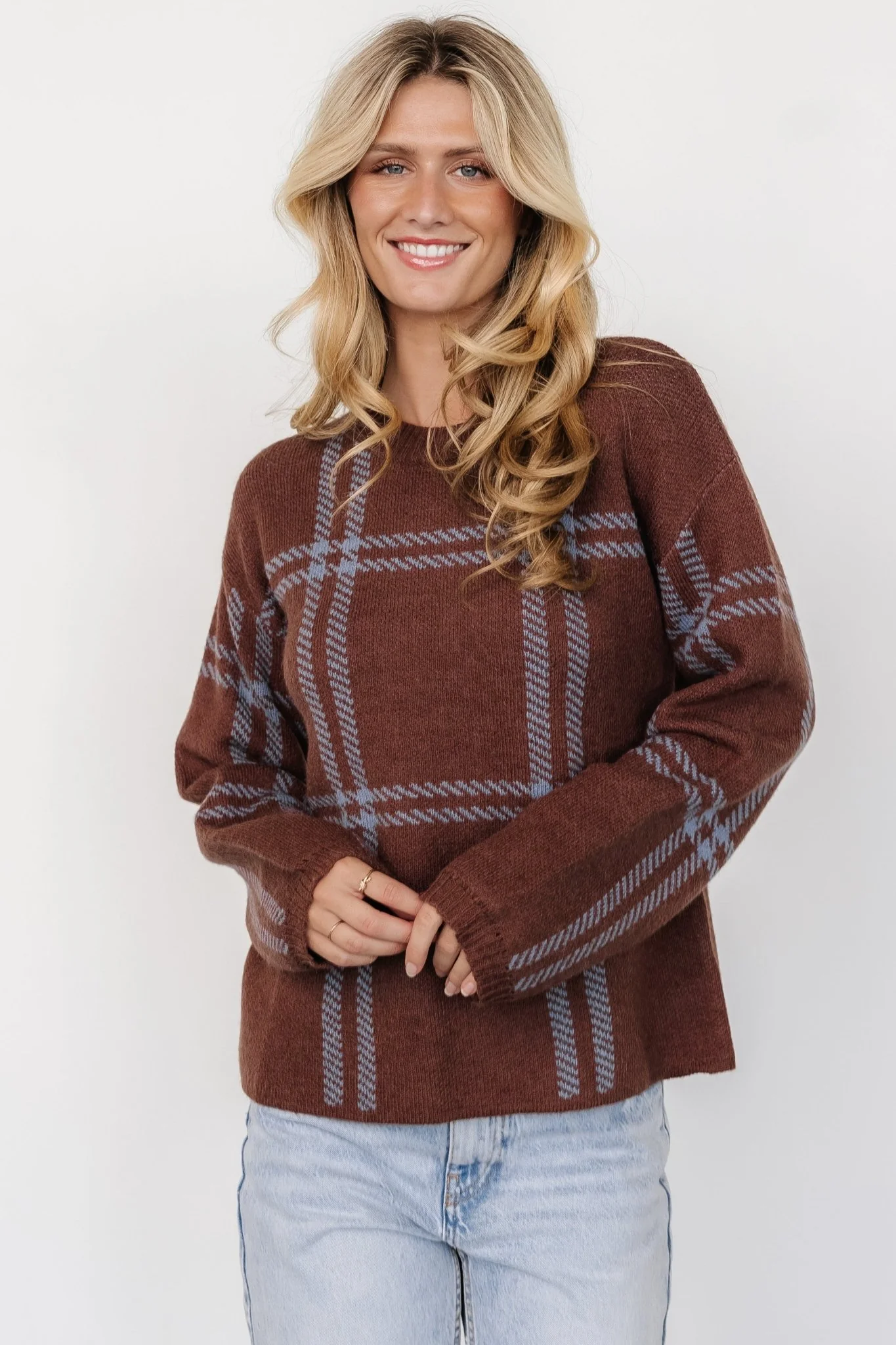 Francie Sweater | Brown + Blue Plaid