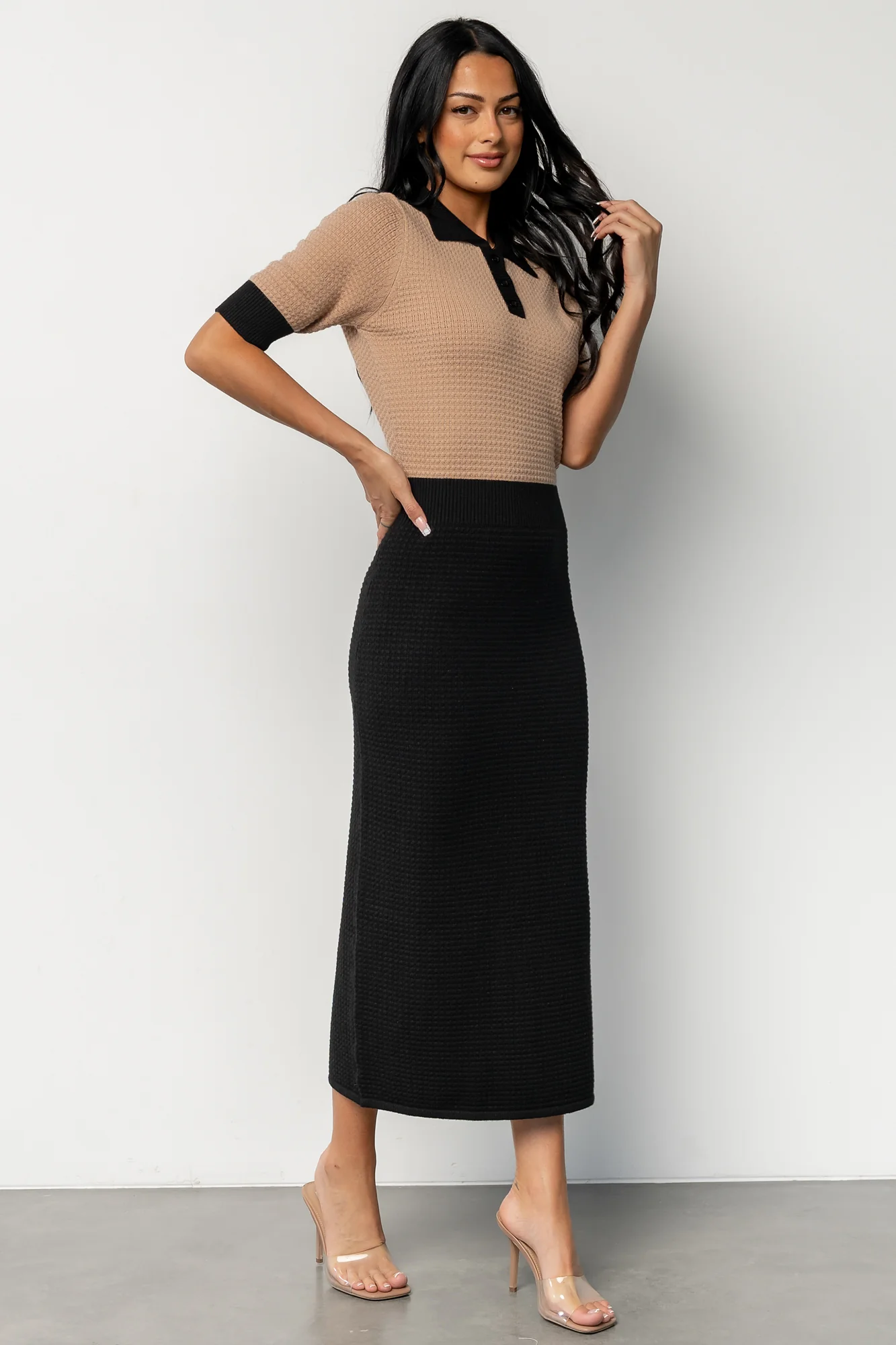 Gwendolyn Collared Midi Dress | Black + Mocha