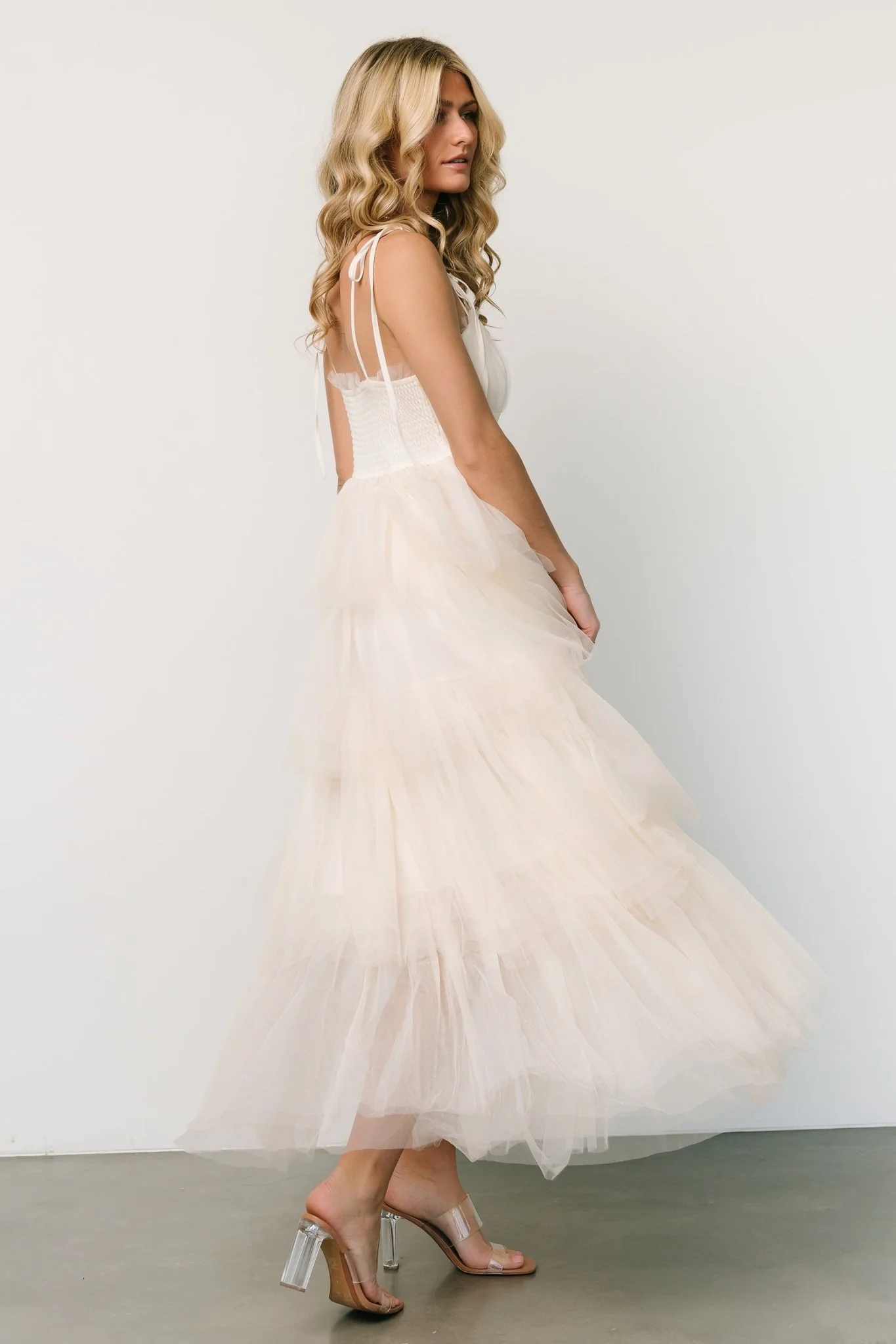 Alora Tulle Tiered Maxi Dress | Cream