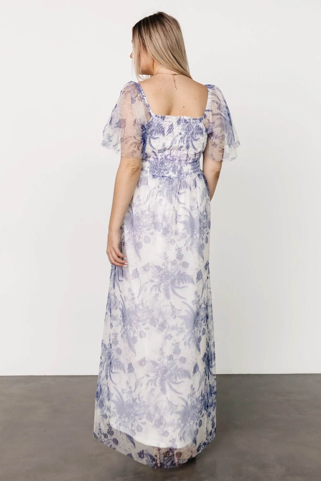 Cassandra Tulle Maxi Dress | Blue + White Floral