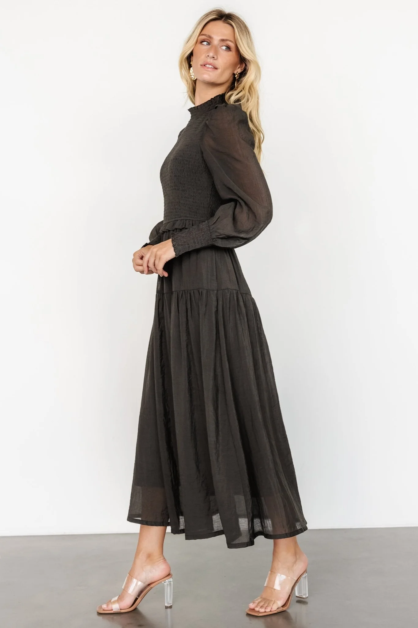 Daria Smocked Maxi Dress | Charcoal