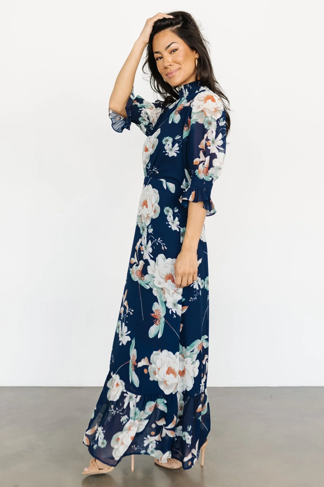 Marie Mock Neck Maxi Dress | Navy Floral