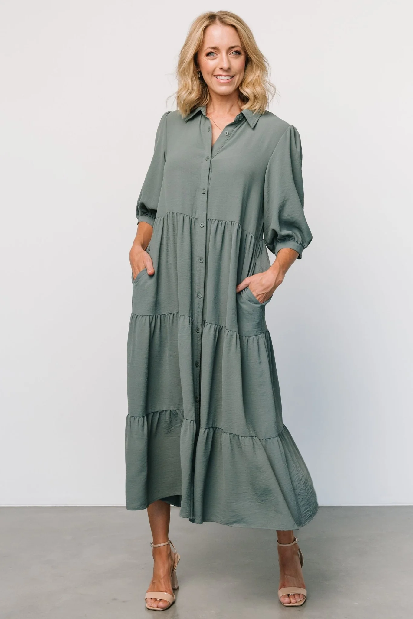 Sandy Button Tiered Dress | Jade