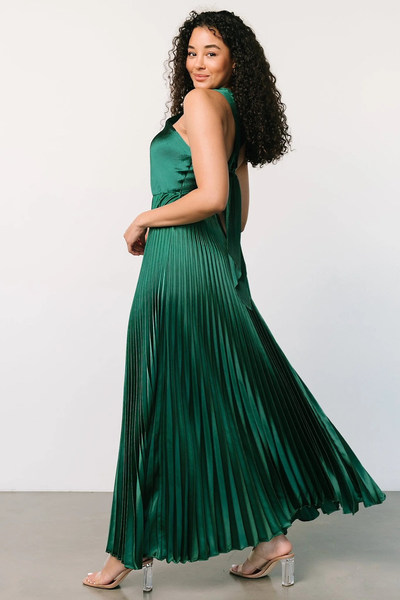 Sandra Pleated Maxi Dress | Emerald