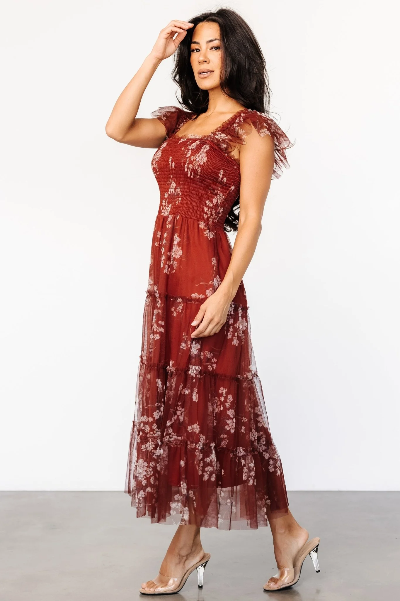 Clementine Tulle Midi Dress | Rust Floral