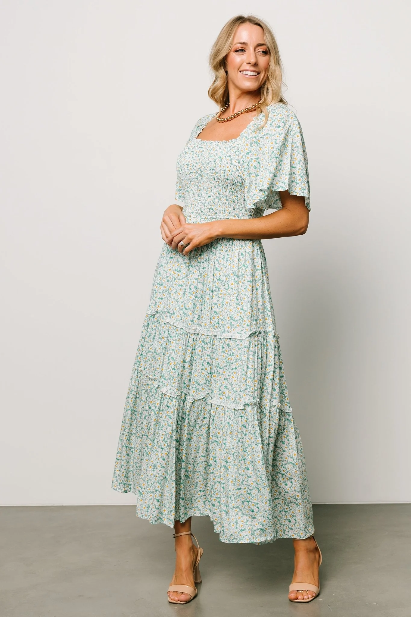 Regina Smocked Maxi Dress | Green Floral