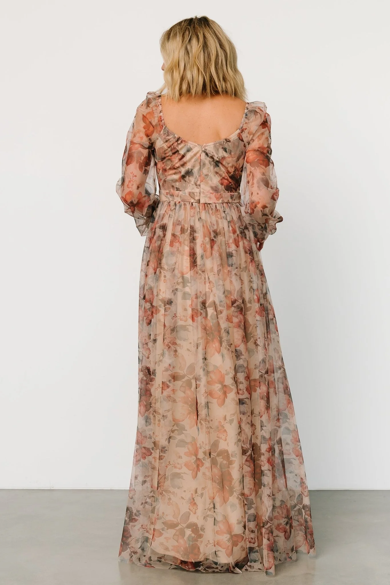 Desiree Tulle Maxi Dress | Taupe Floral