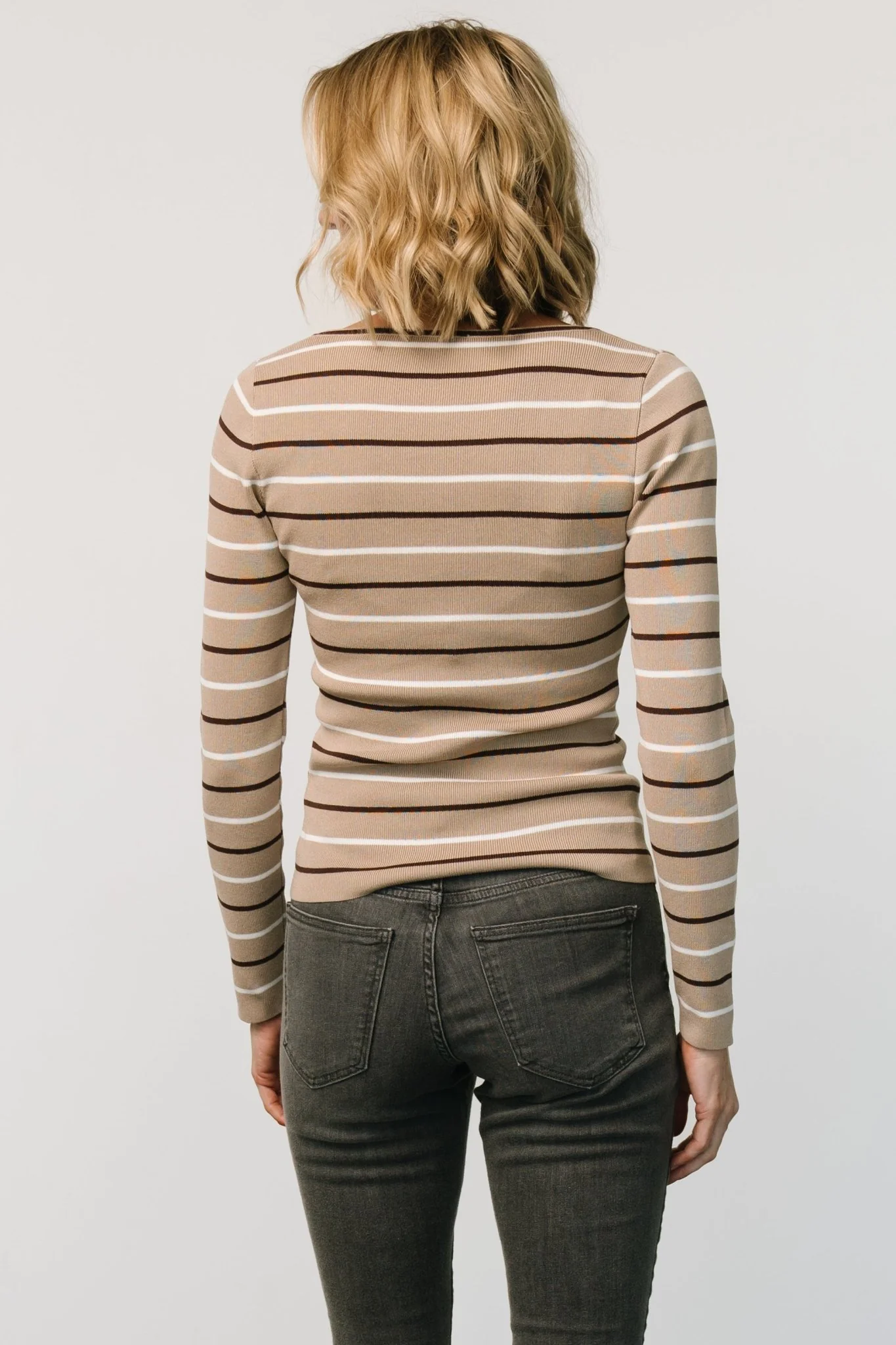 Kaylee Long Sleeve Top | Taupe Stripe