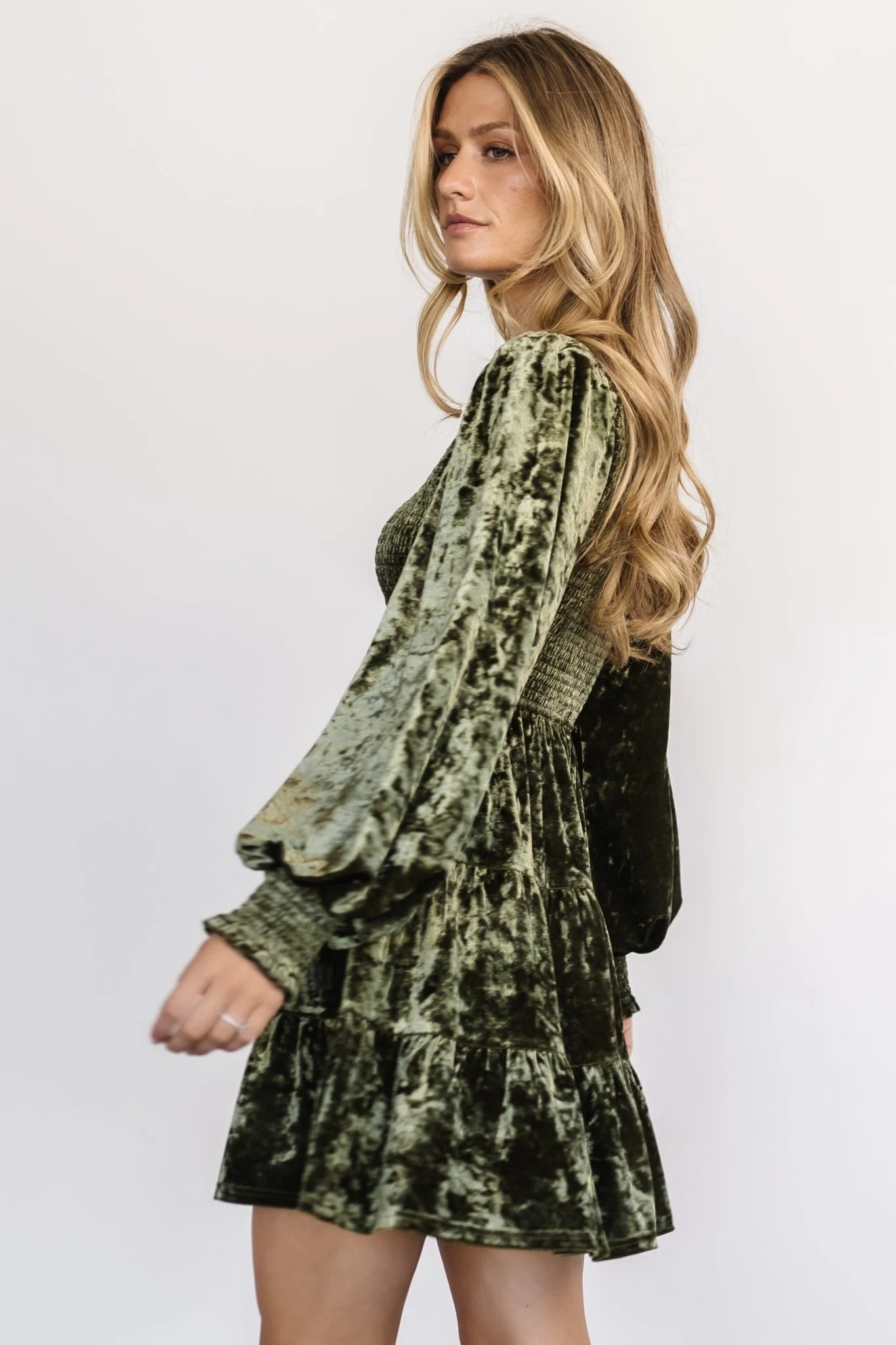 Kele Crushed Velvet Mini Dress | Dark Olive